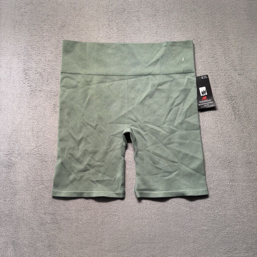 New Balance Womens XL High Rise Biker Shorts Green Seamless Compression NWT